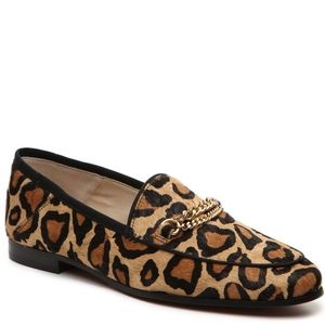 Sam Edelman Lorenzo Womens Leather Slip On Animal Print w/gold chains Size 7